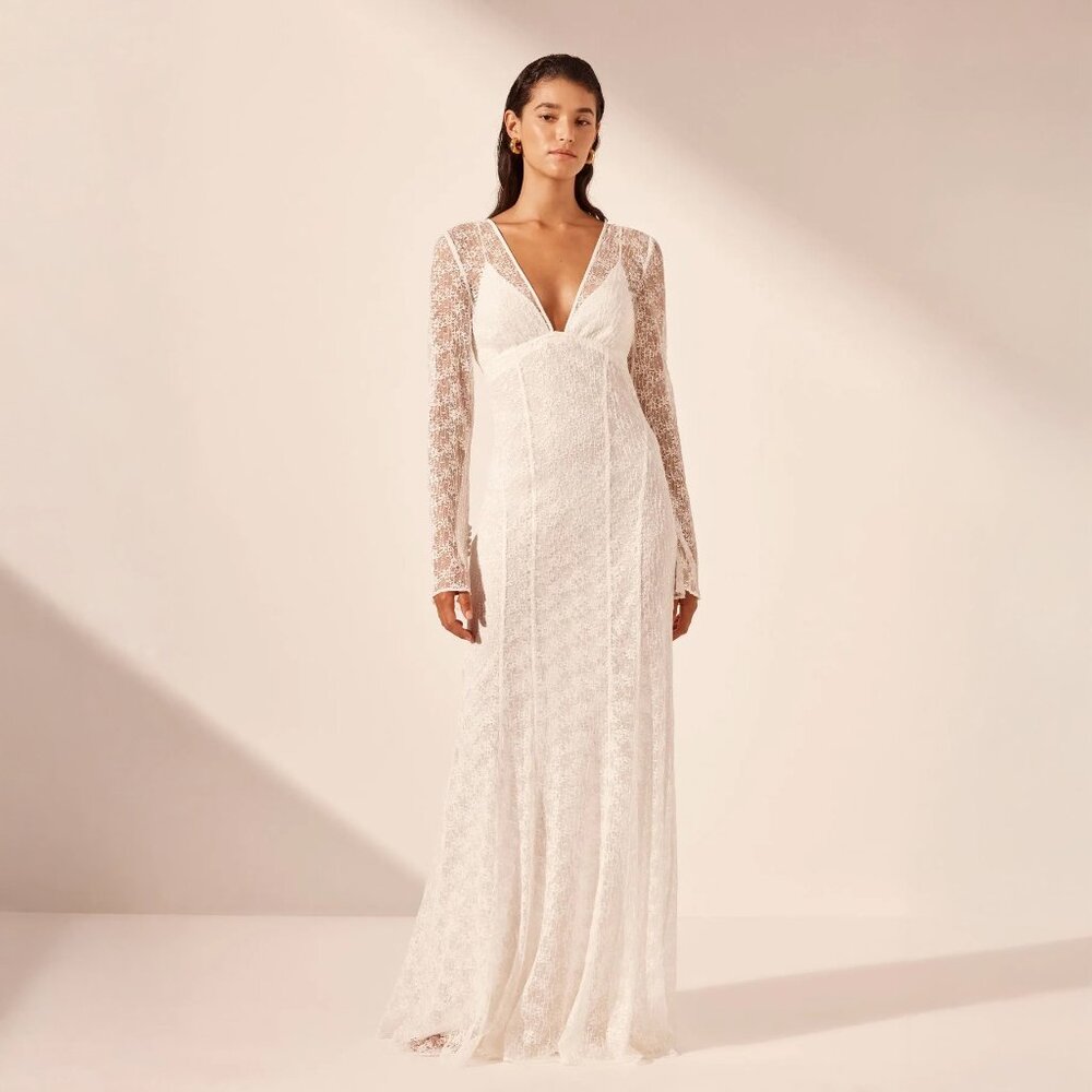 Shona Joy La Lune Lace Plunged Panelled Maxi Dress - Ivory - AU 12 / US 8